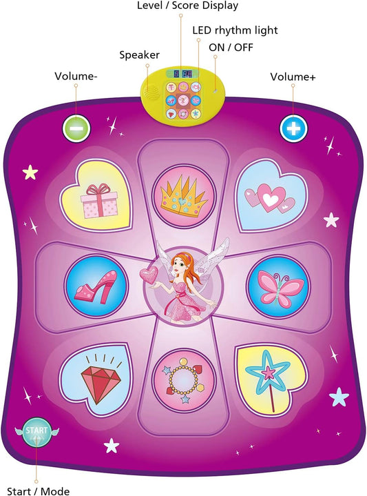 Dance Mat Toys for Girls, Play Mat with LED Lights, Adjustable Volume, 3 Game Modes, Built-in Music, Dance Game Pad Toy Christmas Birthday Gifts for 3 4 5 6 7 8 9+ years old kids