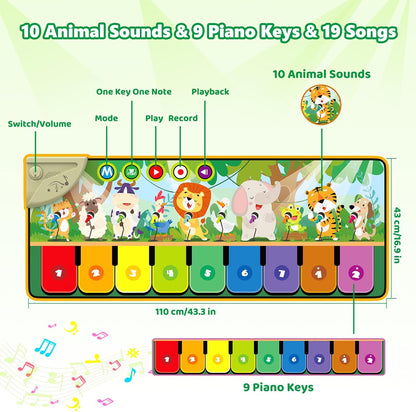 Rodzon Toys for 1-4 Year Old Boys Girls, Musical Play Mat with 9 Piano Keyboard, Piano Dance Mat Built in 19 Sounds & Recording Function for Toddlers Infant Kids Birthday Gifts Present Early Education