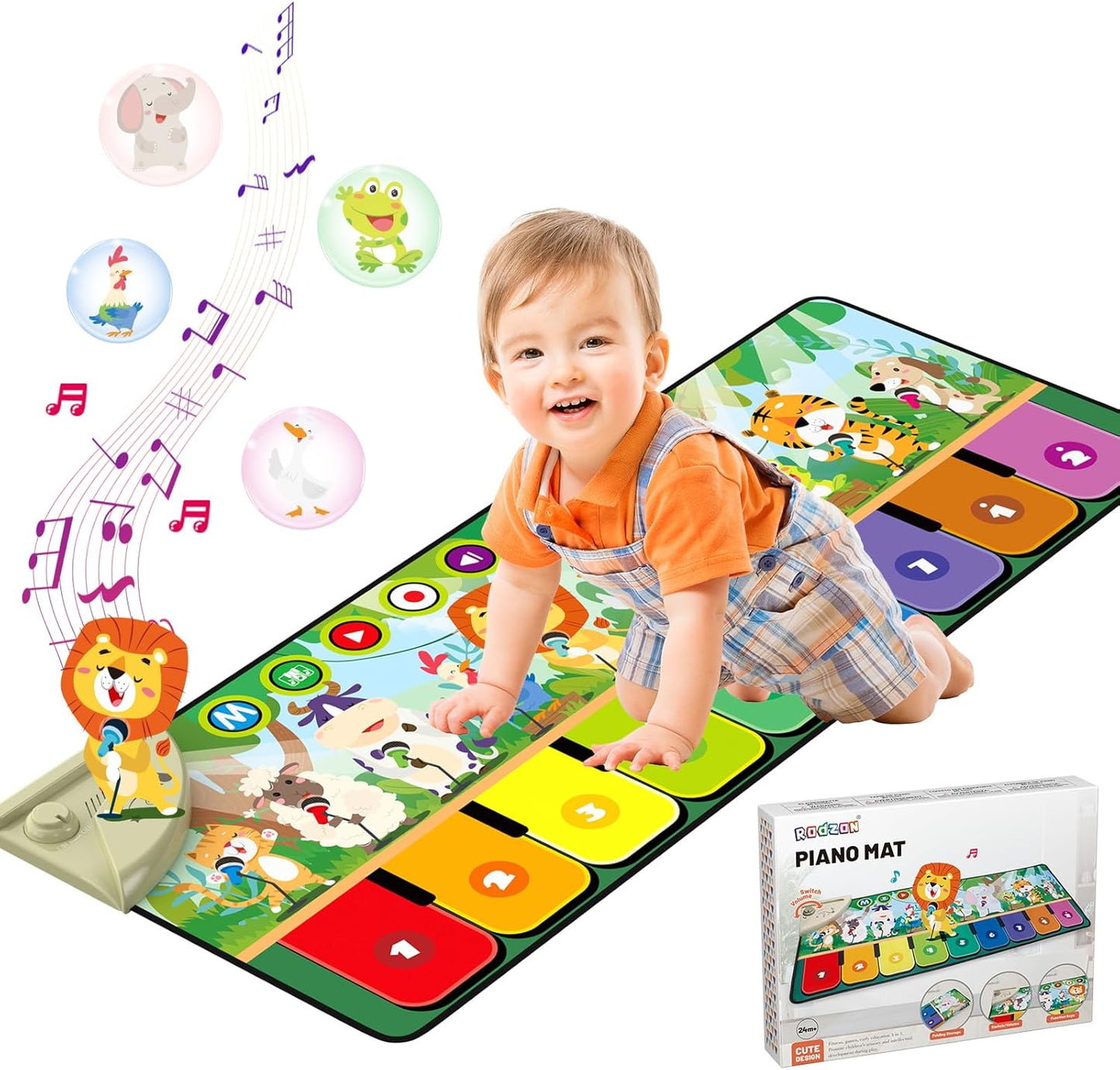 Rodzon Toys for 1-4 Year Old Boys Girls, Musical Play Mat with 9 Piano Keyboard, Piano Dance Mat Built in 19 Sounds & Recording Function for Toddlers Infant Kids Birthday Gifts Present Early Education
