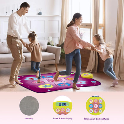 Dance Mat Toys for Girls, Play Mat with LED Lights, Adjustable Volume, 3 Game Modes, Built-in Music, Dance Game Pad Toy Christmas Birthday Gifts for 3 4 5 6 7 8 9+ years old kids