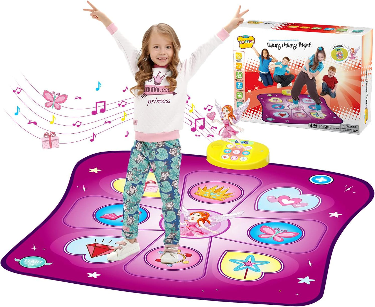 Dance Mat Toys for Girls, Play Mat with LED Lights, Adjustable Volume, 3 Game Modes, Built-in Music, Dance Game Pad Toy Christmas Birthday Gifts for 3 4 5 6 7 8 9+ years old kids