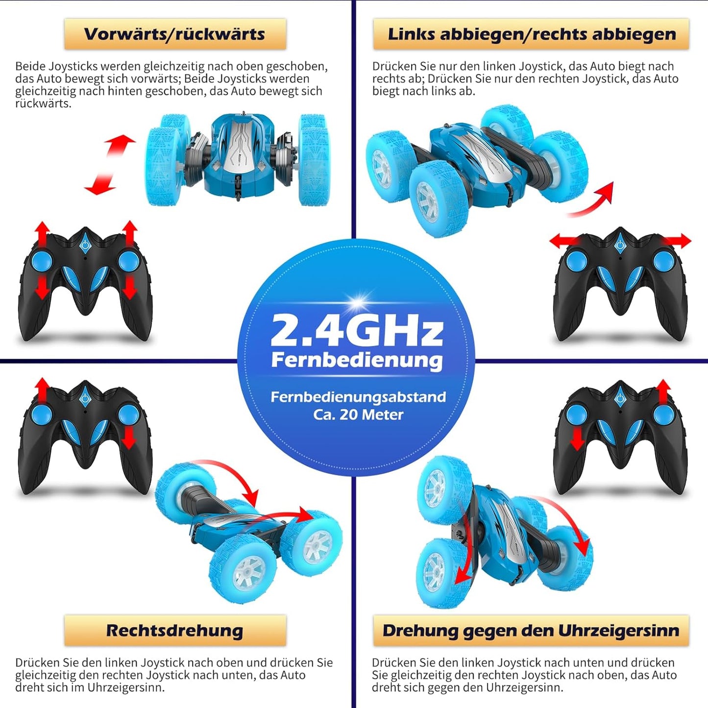 Rodzon Remote Control Cars for Kids Toys 6+ Years Old Boys,Stunt Cars Wheel Lights Rc Car,Christmas Birthday Gift Boy Girls Age 6+ Years